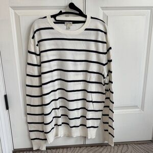 J. Crew Men's White Crewneck Sweater with Navy Stripes